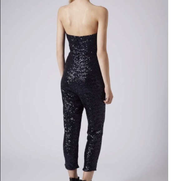 Topshop Black Sequin Bandeau Jumpsuit - Picture 2 of 8